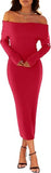 Women's Winter Off Shoulder Bodycon Sweater Dress 2026 Spring Formal Long Sleeve Elegant Club Party Midi Dresses