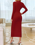 Women's 2025 Fall Long Sleeve Bodycon Dress Mock Neck Wedding Guest Cocktail Party Long Midi Dresses