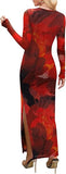 Women's Bodycon Maxi Dress Fall Fashion Long Sleeve Floral Print Tight Fitted Party Club Ruched Dresses