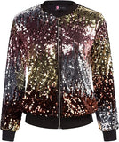 Womens Sequin Jacket with Pockets Casual Long Sleeve Front Zip Party Bomber Blazer S-2XL