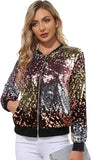 Womens Sequin Jacket with Pockets Casual Long Sleeve Front Zip Party Bomber Blazer S-2XL