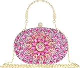 Clutch Purses for Women Evening Wedding Formal - Round Pearl Clasp Handbag - Crystal Diamond Bag