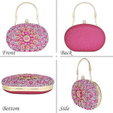 Clutch Purses for Women Evening Wedding Formal - Round Pearl Clasp Handbag - Crystal Diamond Bag