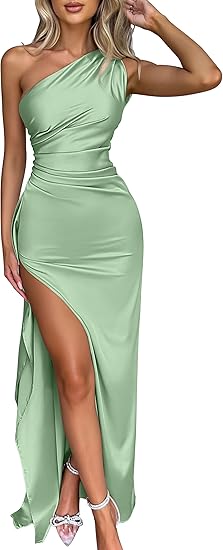 Women's Sexy One Shoulder High Split Cocktail Wedding Party Maxi Dress