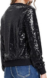 Womens Sequin Jacket with Pockets Casual Long Sleeve Front Zip Party Bomber Blazer S-2XL