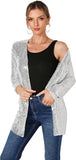 Women's Sequin Jacket Long Sleeve Open Front Blazer Glitter Sparkly Coat Party Casual Cardigan