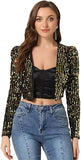 Women's Sequin Shrug Open Front Collarless Glitter Sparkly Crop Blazer Jacket(up to 3XL)