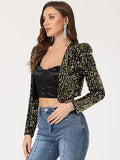 Women's Sequin Shrug Open Front Collarless Glitter Sparkly Crop Blazer Jacket(up to 3XL)