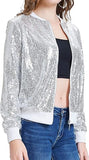 Womens Sequin Jacket with Pockets Casual Long Sleeve Front Zip Party Bomber Blazer S-2XL