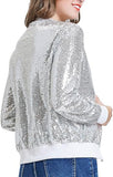 Womens Sequin Jacket with Pockets Casual Long Sleeve Front Zip Party Bomber Blazer S-2XL