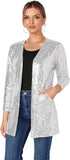 Women's Sequin Jacket Long Sleeve Open Front Blazer Glitter Sparkly Coat Party Casual Cardigan