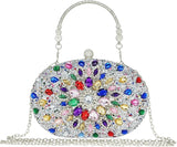 Clutch Purses for Women Evening Wedding Formal - Round Pearl Clasp Handbag - Crystal Diamond Bag