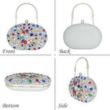 Clutch Purses for Women Evening Wedding Formal - Round Pearl Clasp Handbag - Crystal Diamond Bag