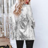 Blazer for Women Shimmer Jacket Casual Long Sleeve Glitter Party Shiny Lapel Coat Rave Lightweight Blazer Coat(S-3XL)