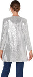 Women's Sequin Jacket Long Sleeve Open Front Blazer Glitter Sparkly Coat Party Casual Cardigan