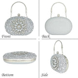Clutch Purses for Women Evening Wedding Formal - Round Pearl Clasp Handbag - Crystal Diamond Bag
