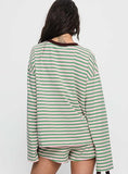 Women Striped 2 Piece Outfits Long Sleeve Sweatshirt Lounge Shorts Set Casual Color Block Matching Sets