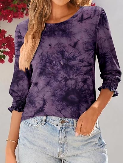 Women's 3/4 Length Sleeve Tops Business Casual Blouses Summer Tees Shirts 2026 Fashion Outfits