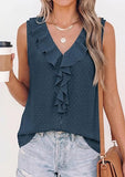 Womens Tank Tops 2026 Summer Dressy Casual Blouses Sleeveless Ruffle V Neck Swiss Dot Button Down Work Shirts