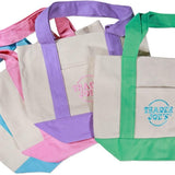 Limited Edition Trader Joe 4 Spring Pastel Mini Canvas tote Bags and 1 Large