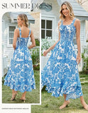 Women's 2026 Summer Floral Boho Dress Square Neck Strapped Swing A Line Sundress Beach Long Maxi Outfits