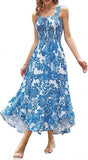 Women's 2026 Summer Floral Boho Dress Square Neck Strapped Swing A Line Sundress Beach Long Maxi Outfits
