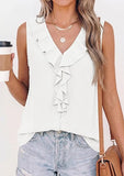 Womens Tank Tops 2026 Summer Dressy Casual Blouses Sleeveless Ruffle V Neck Swiss Dot Button Down Work Shirts