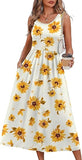 Summer Dresses for Women Flowy Casual Midi Dress Beach Vacation Sundresses with Pockets