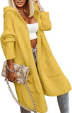 Womens Long Cardigans Cable Knitted Open Front Oversized Hooded Outerwear Sweater Coat