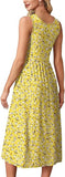 Summer Dresses for Women Flowy Casual Midi Dress Beach Vacation Sundresses with Pockets