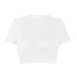 Criss Cross Crop Tops for Women Trendy Short Sleeve Workout Casual Summer Teen Girls Cropped T-Shirts Blouse (Green, M)