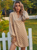 Notched Neck Gold Polka Dotted Tunic Dress Without Belt