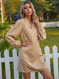 Notched Neck Gold Polka Dotted Tunic Dress Without Belt