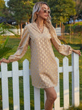 Notched Neck Gold Polka Dotted Tunic Dress Without Belt