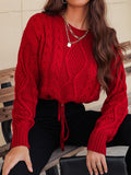 Frenchy Cable Knit Drawstring Detail Sweater