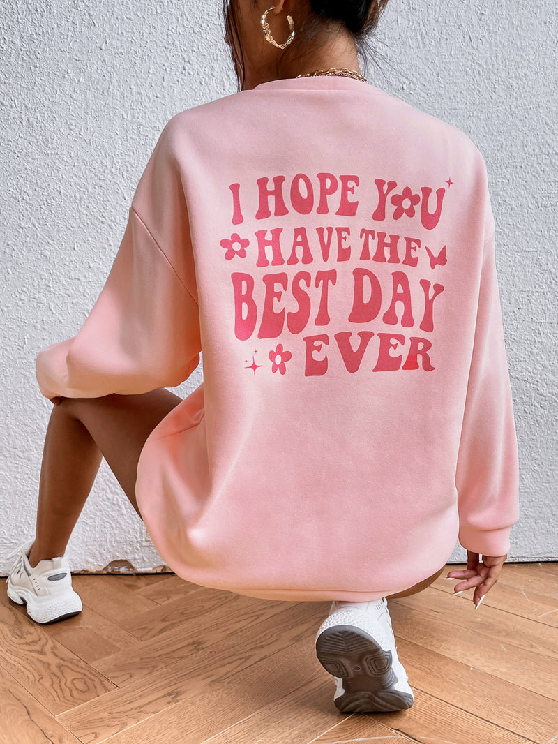 Slogan Graphic Drop Shoulder Sweatshirt