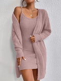 Solid Cami Sweater Dress & Drop Shoulder Cardigan