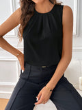 Essnce Solid Fold Pleated Detail Sleeveless Blouse