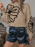 Butterfly Pattern Mock Neck Drop Shoulder Sweater