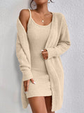 Solid Cami Sweater Dress & Drop Shoulder Cardigan