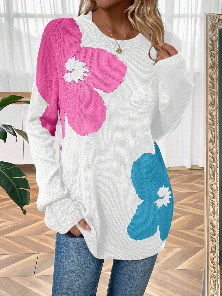 Colorblock Floral Pattern Sweater