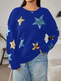 Plus Sequin Star Pattern Drop Shoulder Sweater