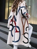 Plus Size Notched Collar Woolen Coat With Letter Pattern (Upto 4XL )