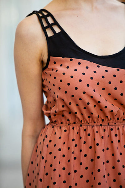 Polka Dot and Black Cut Out Dress