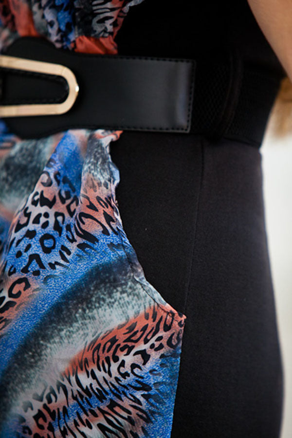 Multi-Color Animal Print Belted Dress