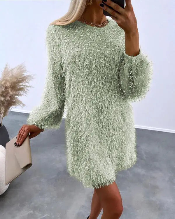 Fluffy Long Sleeve Casual Dress (up to XL)
