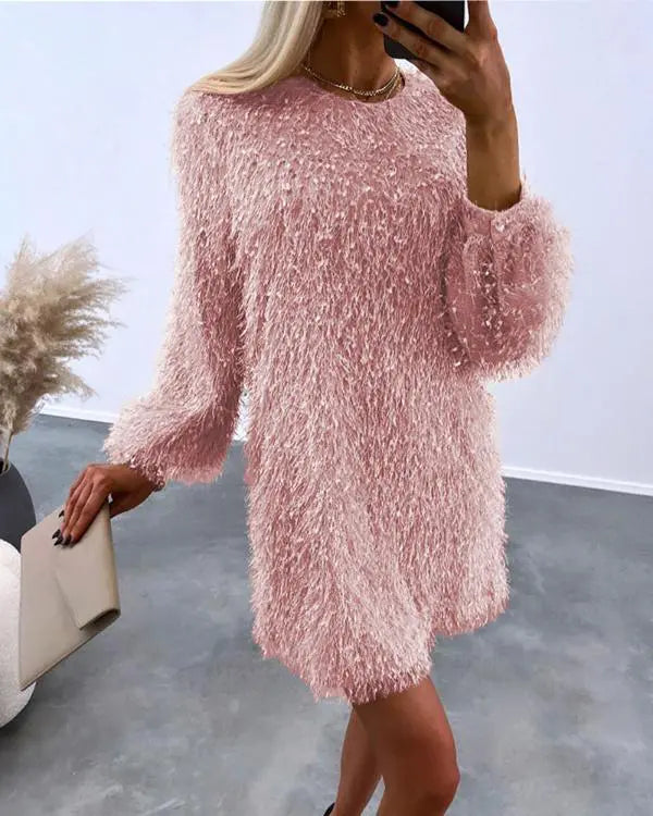 Fluffy Long Sleeve Casual Dress (up to XL)