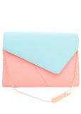 Mint Green and Coral Color-Block Envelope Clutch