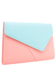 Mint Green and Coral Color-Block Envelope Clutch