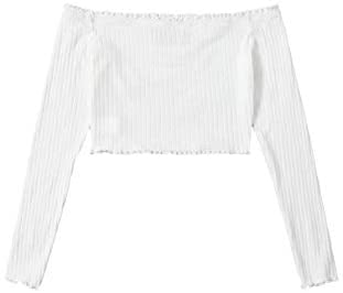 Women's Off Shoulder Lettuce Trim Embroidered Strapless Crop Top